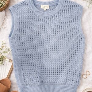 LOFT | Light Blue Crew Neck Vest | Sweater